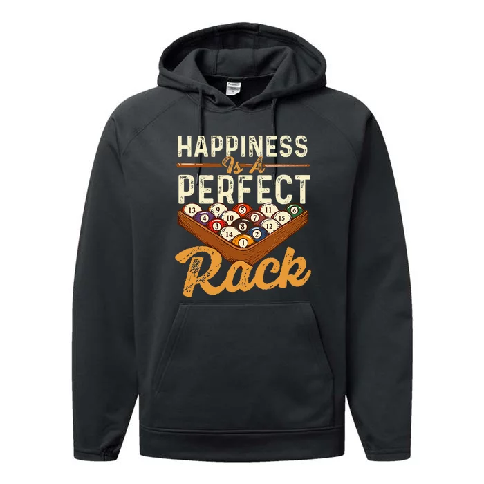 Happiness Is A Perfect Rack  Billiard 8 Ball Pool Player Performance Fleece Hoodie