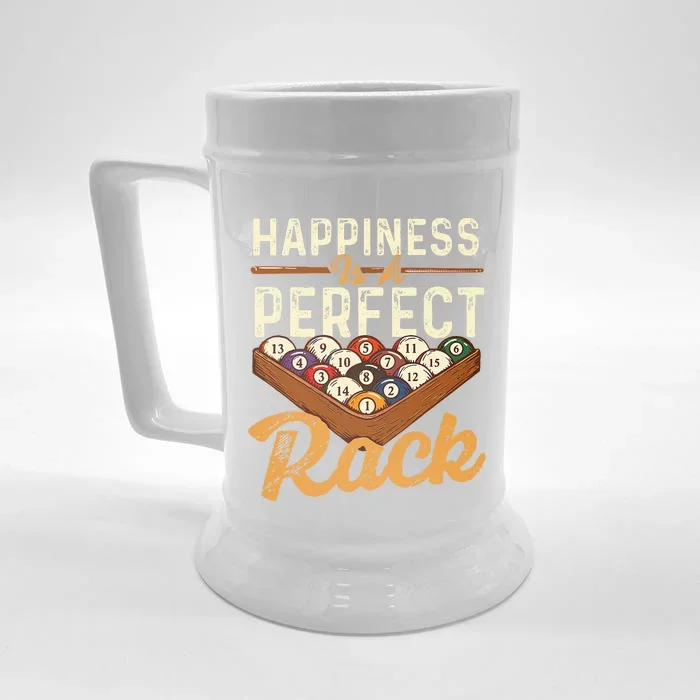 Happiness Is A Perfect Rack  Billiard 8 Ball Pool Player Front & Back Beer Stein