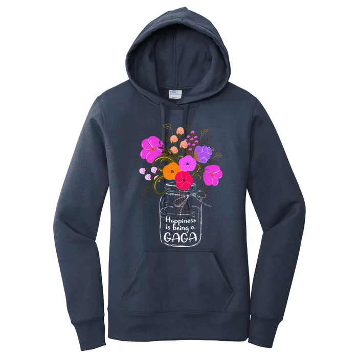 Happiness Is Being A Gaga Gift For Grandma Mom Flower Women's Pullover Hoodie