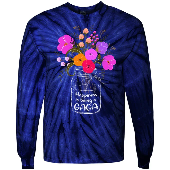 Happiness Is Being A Gaga Gift For Grandma Mom Flower Tie-Dye Long Sleeve Shirt