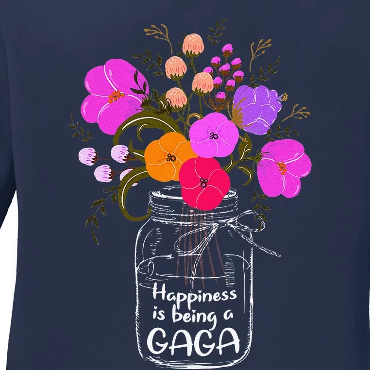 Happiness Is Being A Gaga Gift For Grandma Mom Flower Ladies Long Sleeve Shirt