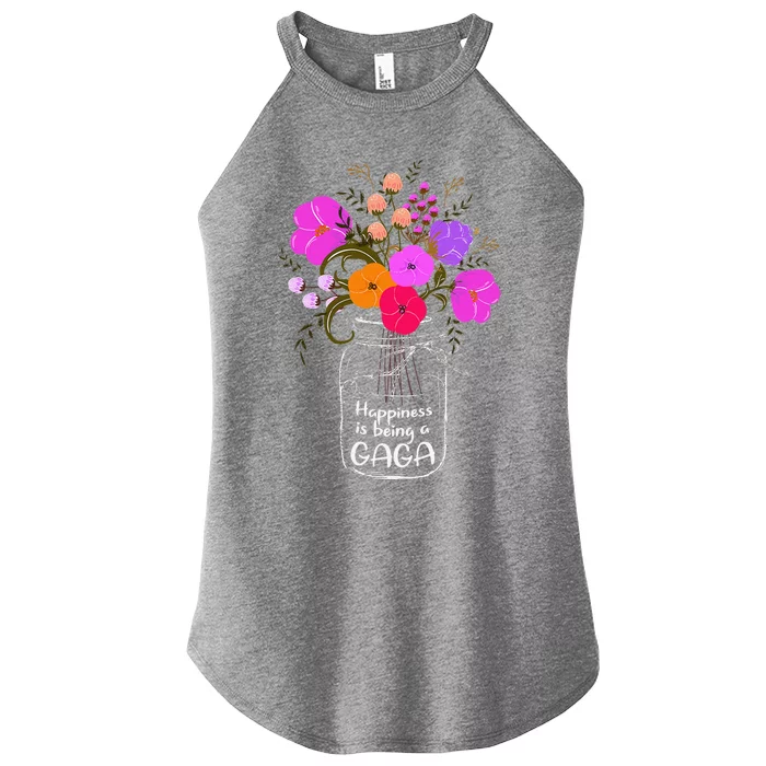 Happiness Is Being A Gaga Gift For Grandma Mom Flower Women’s Perfect Tri Rocker Tank