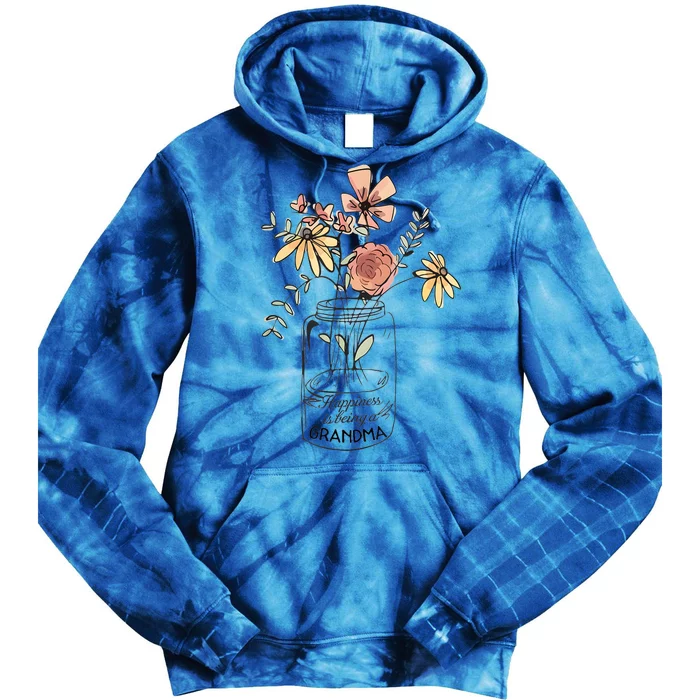 Happiness Is Being Grandma Life Flower Artgrandma Tie Dye Hoodie