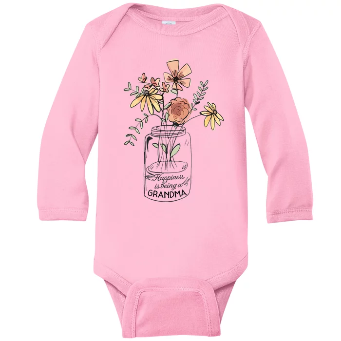 Happiness Is Being Grandma Life Flower Artgrandma Baby Long Sleeve Bodysuit