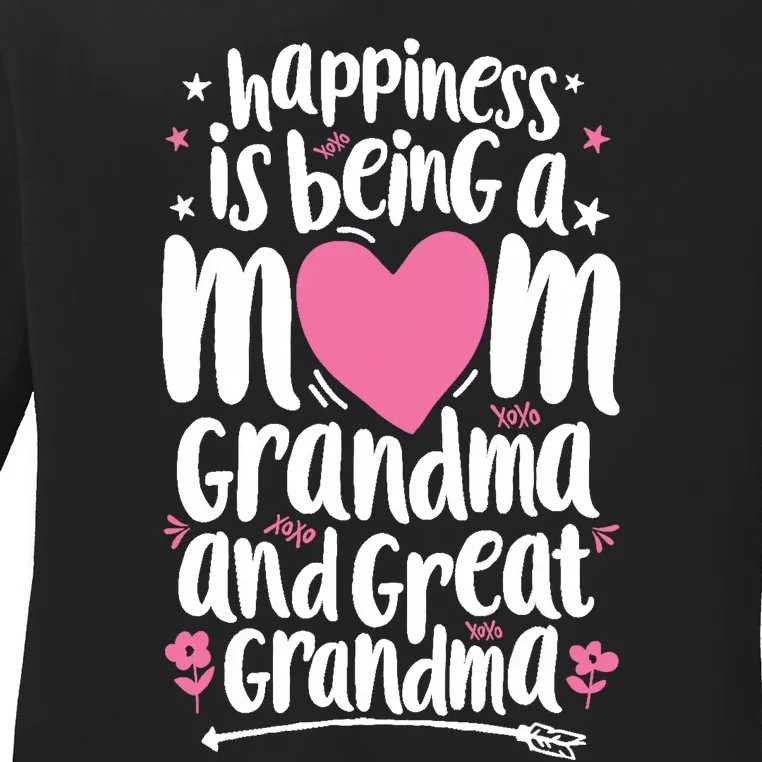 Happiness Is Being A Mom Great Grandma Wo Mother Ladies Long Sleeve Shirt