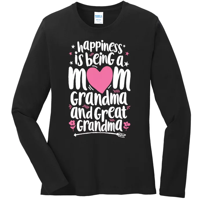 Happiness Is Being A Mom Great Grandma Wo Mother Ladies Long Sleeve Shirt