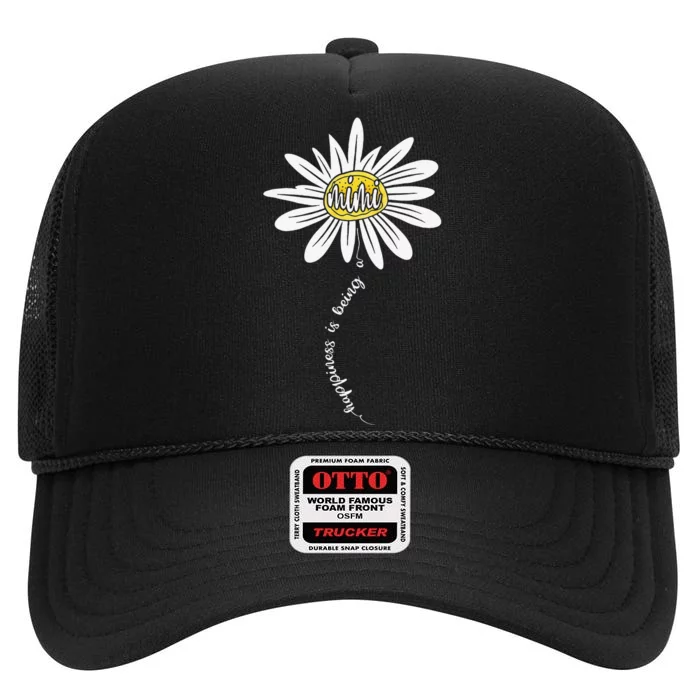 Happiness Is Being A Mimi Daisy Grandma Mother's Day Gifts High Crown Mesh Trucker Hat