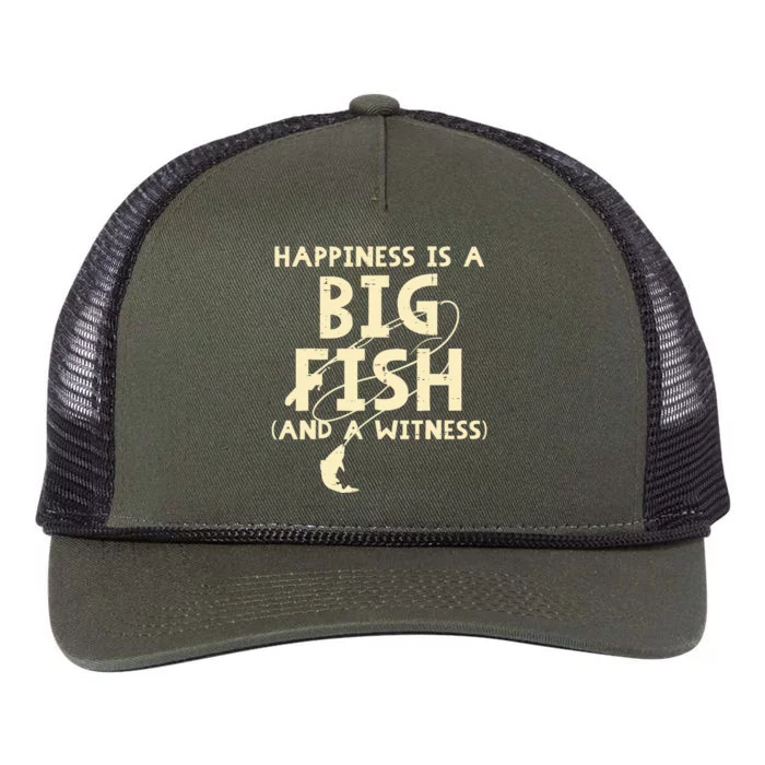 Happiness Is Big Fish Witness Fishing Funny Retro Rope Trucker Hat Cap