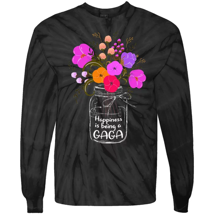 Happiness Is Being A Gaga Gift For Grandma Mom Flower Tie-Dye Long Sleeve Shirt