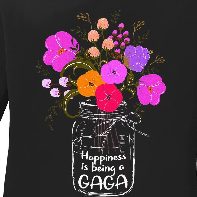 Happiness Is Being A Gaga Gift For Grandma Mom Flower Ladies Long Sleeve Shirt