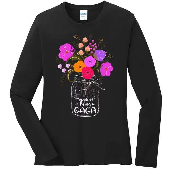 Happiness Is Being A Gaga Gift For Grandma Mom Flower Ladies Long Sleeve Shirt