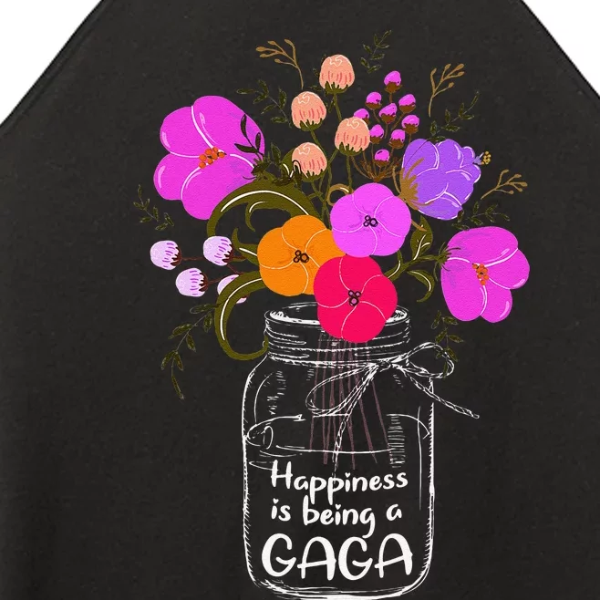 Happiness Is Being A Gaga Gift For Grandma Mom Flower Women’s Perfect Tri Rocker Tank