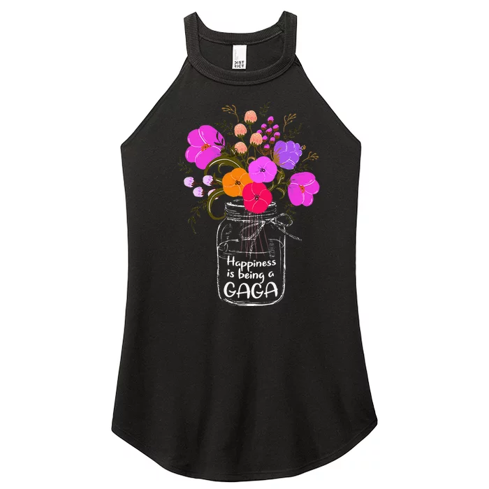 Happiness Is Being A Gaga Gift For Grandma Mom Flower Women’s Perfect Tri Rocker Tank