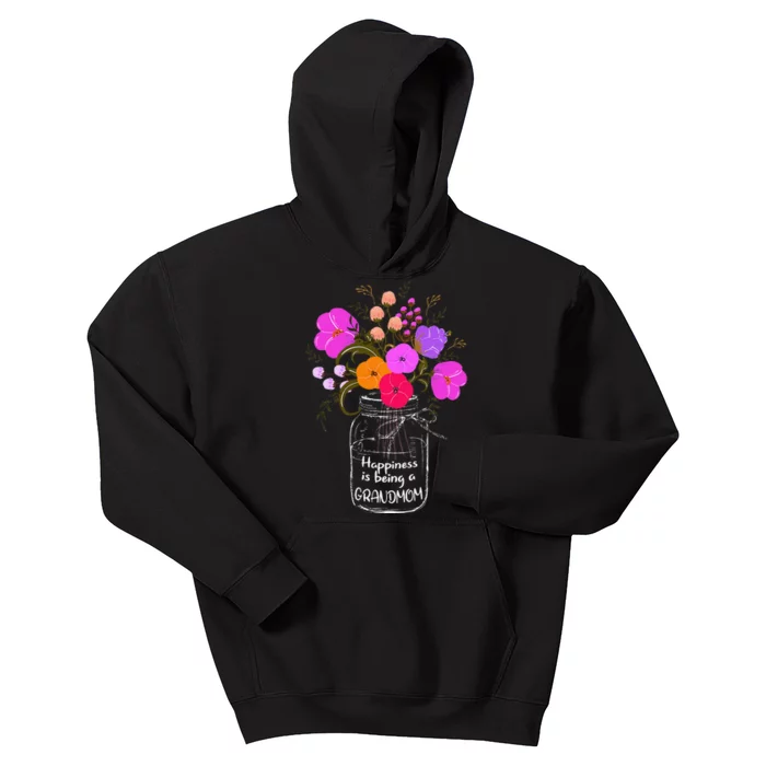 Happiness Is Being A Grandmom Gift Grandma Mom Flower Kids Hoodie