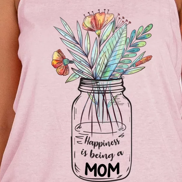 Happiness Is Being A Mom Floral Women's Knotted Racerback Tank