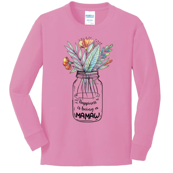 Happiness Is Being A Mamaw Floral Kids Long Sleeve Shirt