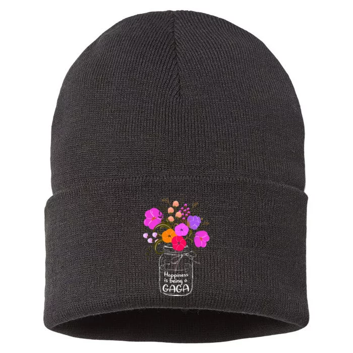 Happiness Is Being A Gaga Gift For Grandma Mom Flower Sustainable Knit Beanie