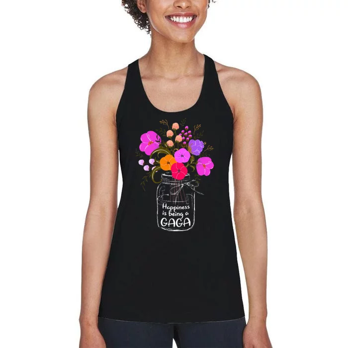 Happiness Is Being A Gaga Gift For Grandma Mom Flower Women's Racerback Tank