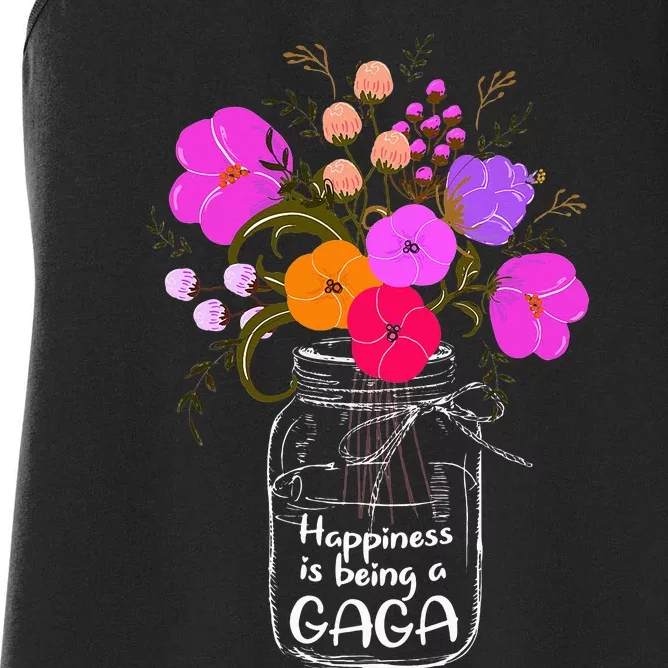 Happiness Is Being A Gaga Gift For Grandma Mom Flower Women's Racerback Tank