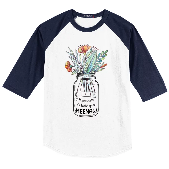 Happiness Is Being A Meemaw Floral Baseball Sleeve Shirt