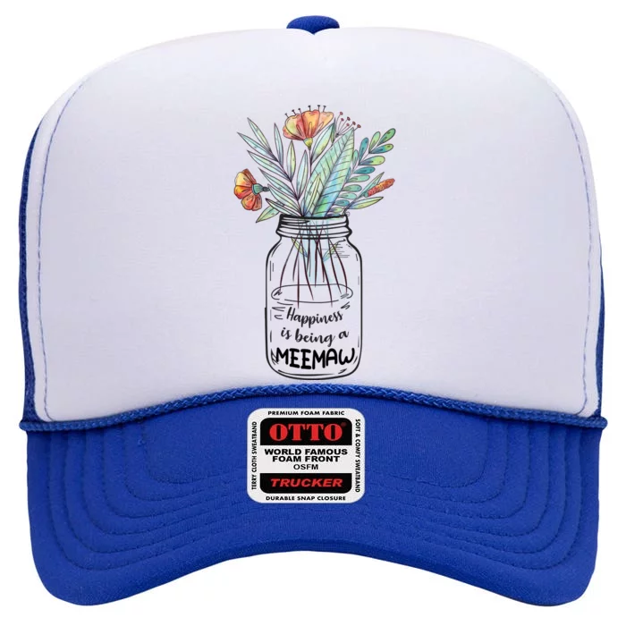 Happiness Is Being A Meemaw Floral High Crown Mesh Trucker Hat