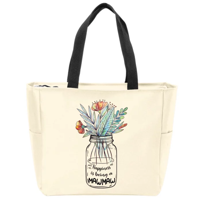 Happiness Is Being A Mawmaw Floral Zip Tote Bag