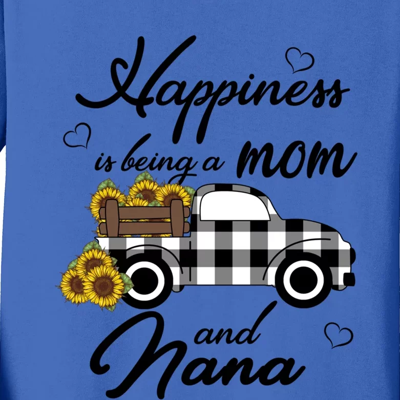 Happiness Is Being A Mom And Nana Cute Sunflower Grandma Gift Kids Long Sleeve Shirt