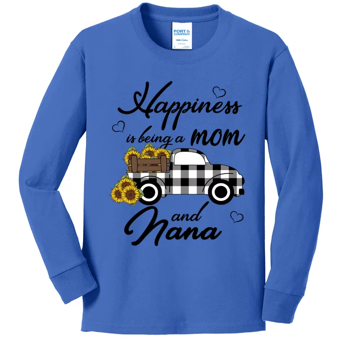 Happiness Is Being A Mom And Nana Cute Sunflower Grandma Gift Kids Long Sleeve Shirt