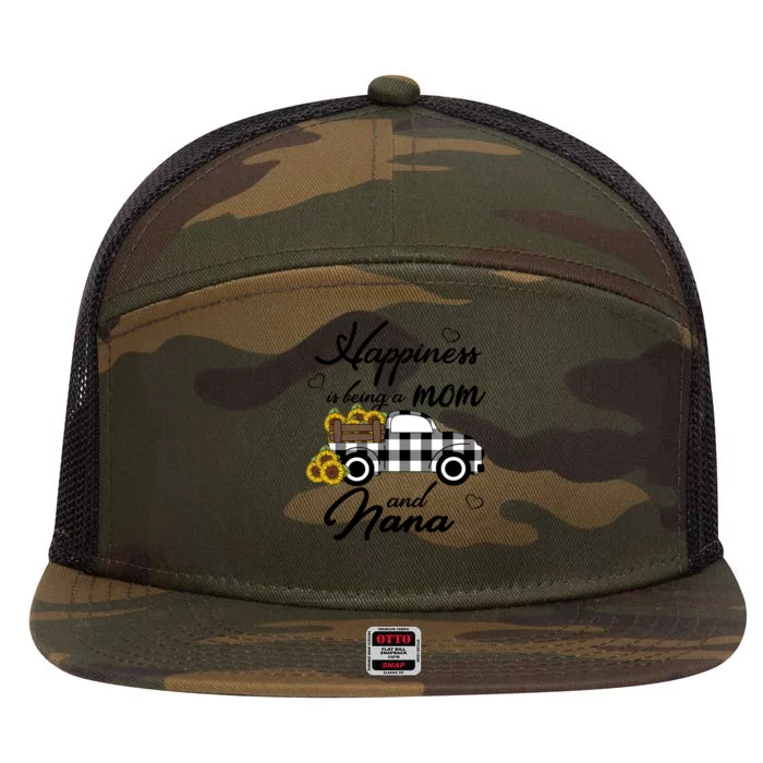 Happiness Is Being A Mom And Nana Cute Sunflower Grandma Gift 7 Panel Mesh Trucker Snapback Hat