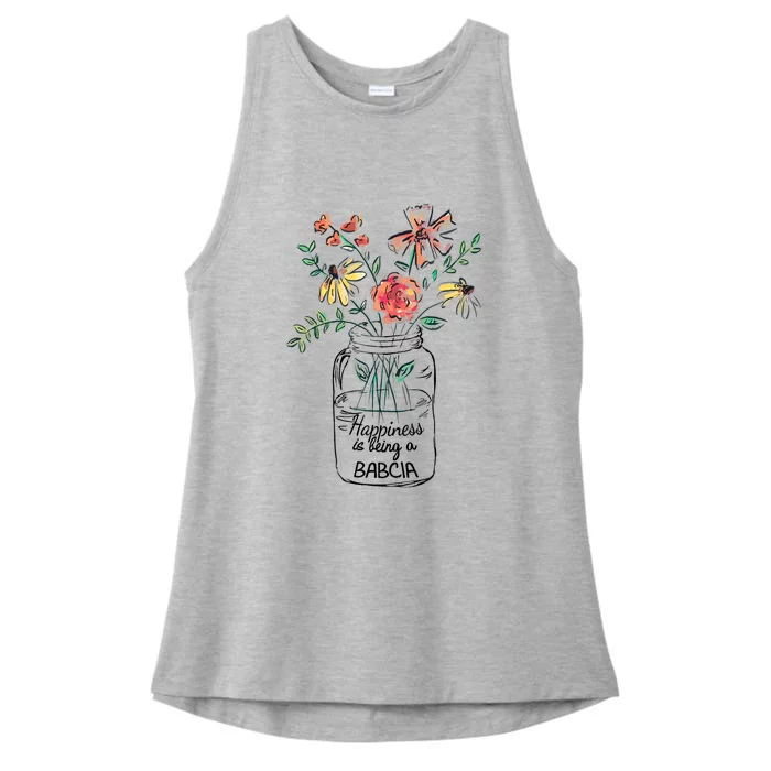 Happiness Is Being Babcia Life Flower Artgrandma Ladies Tri-Blend Wicking Tank