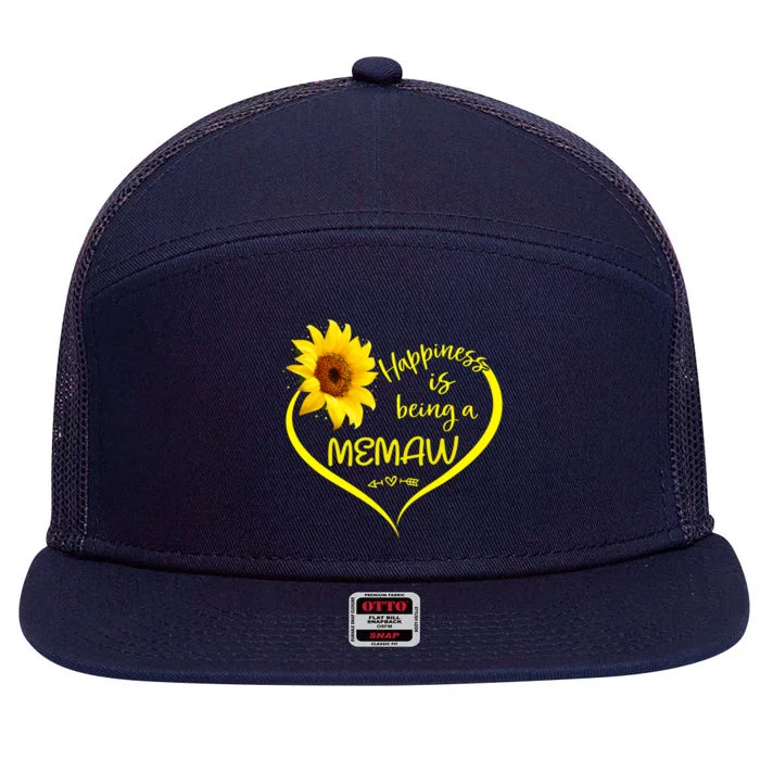 Happiness Is Being A Memaw Cute Sunflower Heart Memaw To Be Cute Gift 7 Panel Mesh Trucker Snapback Hat