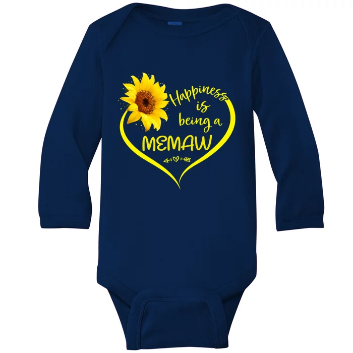 Happiness Is Being A Memaw Cute Sunflower Heart Memaw To Be Cute Gift Baby Long Sleeve Bodysuit