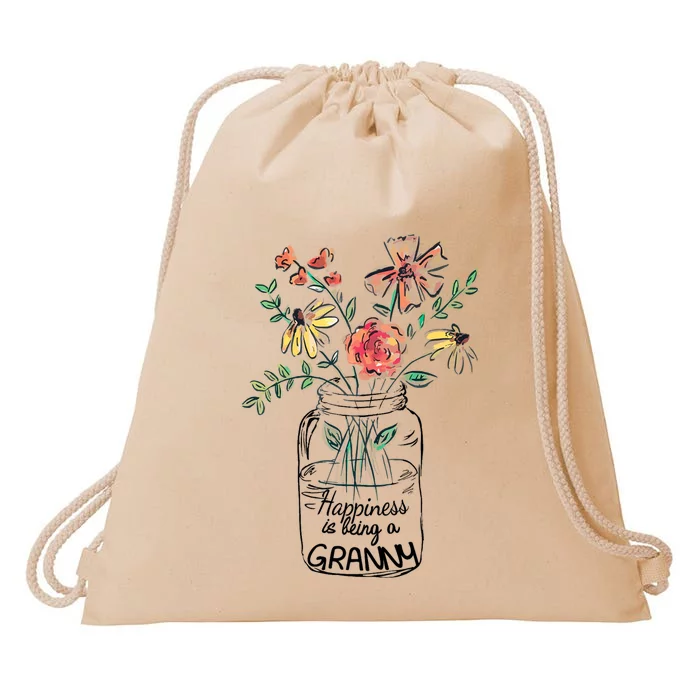 Happiness Is Being Granny Life Flower Artgrandma Drawstring Bag