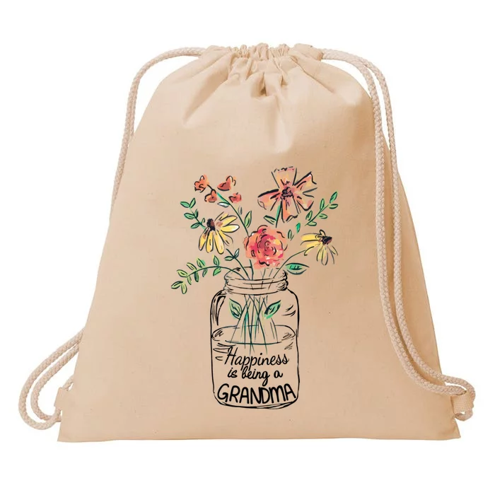 Happiness Is Being Grandma Life Flower Artgrandma Drawstring Bag