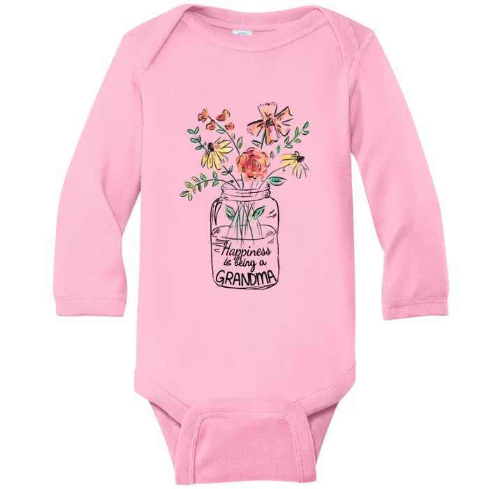 Happiness Is Being Grandma Life Flower Artgrandma Baby Long Sleeve Bodysuit