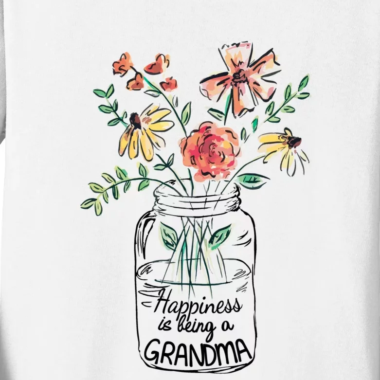 Happiness Is Being Grandma Life Flower Artgrandma Kids Long Sleeve Shirt