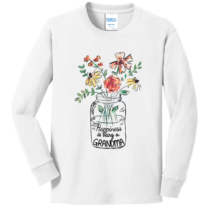 Happiness Is Being Grandma Life Flower Artgrandma Kids Long Sleeve Shirt