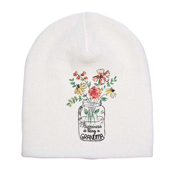 Happiness Is Being Grandma Life Flower Artgrandma Short Acrylic Beanie