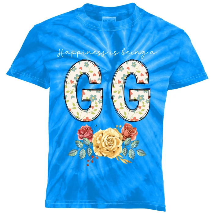 Happiness Is Being A Gg Floral Flower Grandma Gift Kids Tie-Dye T-Shirt