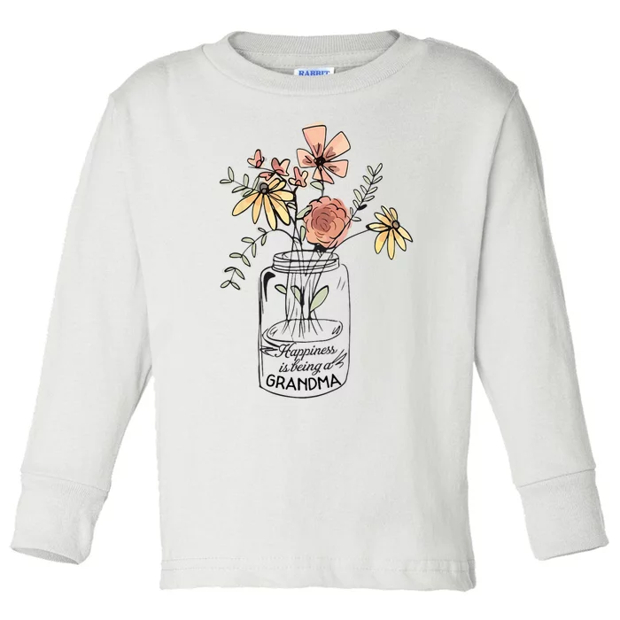 Happiness Is Being Grandma Life Flower Artgrandma Toddler Long Sleeve Shirt