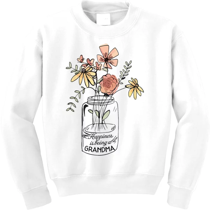 Happiness Is Being Grandma Life Flower Artgrandma Kids Sweatshirt