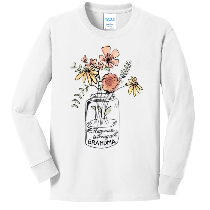 Happiness Is Being Grandma Life Flower Artgrandma Kids Long Sleeve Shirt