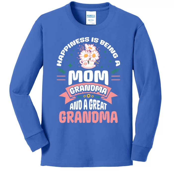 Happiness Is Being A Mom Grandma And Great Grandma Gigi Meaningful Gift Kids Long Sleeve Shirt