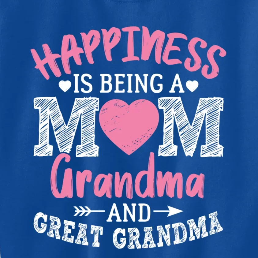 Happiness Is Being A Mom Grandma And Great Grandma Great Gift Kids Sweatshirt