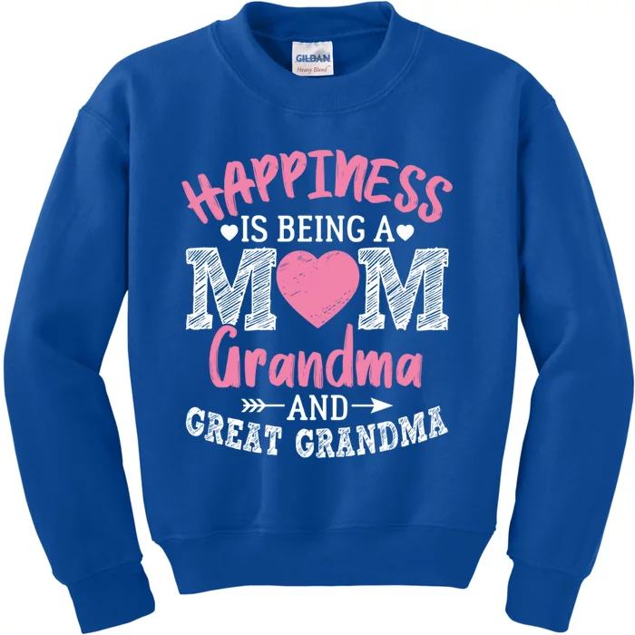 Happiness Is Being A Mom Grandma And Great Grandma Great Gift Kids Sweatshirt