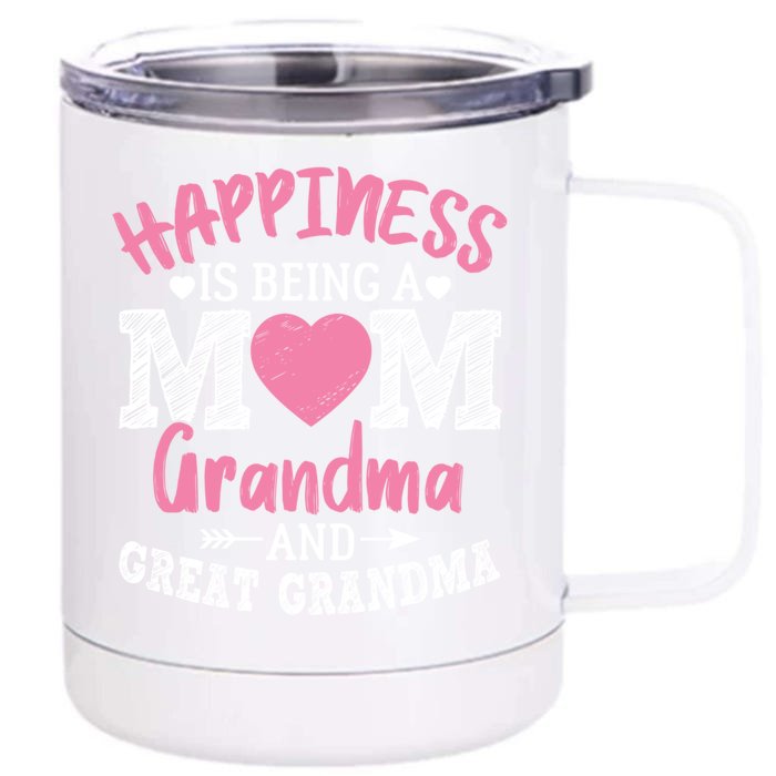 Happiness Is Being A Mom Grandma And Great Grandma Great Gift Front & Back 12oz Stainless Steel Tumbler Cup