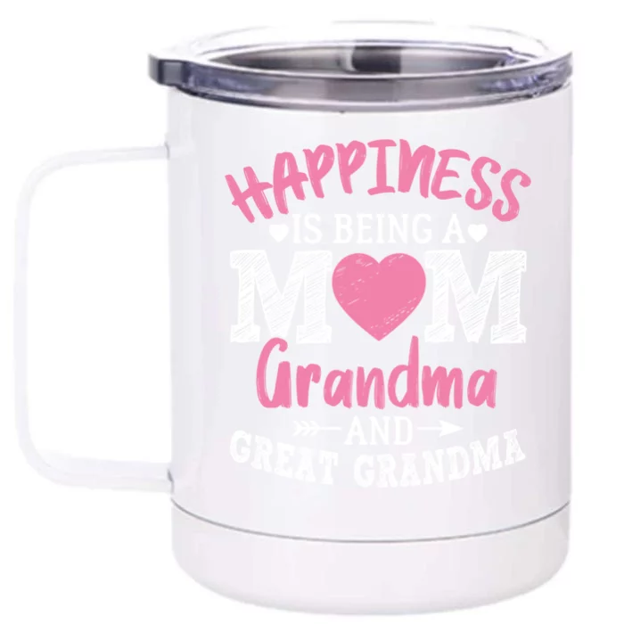 Happiness Is Being A Mom Grandma And Great Grandma Great Gift Front & Back 12oz Stainless Steel Tumbler Cup