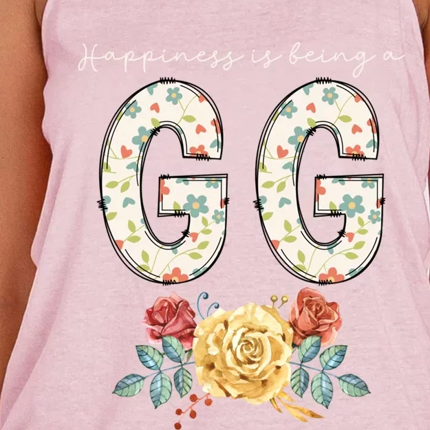 Happiness Is Being A Gg Floral Flower Grandma Gift Women's Knotted Racerback Tank