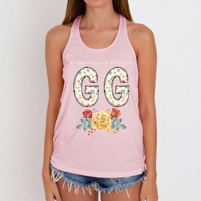 Happiness Is Being A Gg Floral Flower Grandma Gift Women's Knotted Racerback Tank