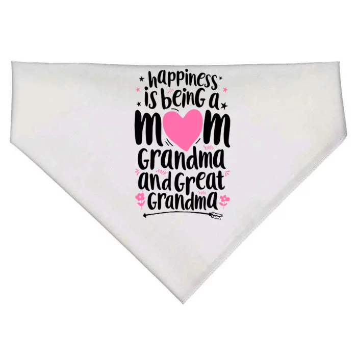 Happiness Is Being A Mom Grandma And Great Grandma USA-Made Doggie Bandana